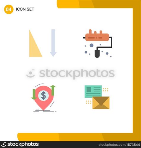 Pack of 4 Modern Flat Icons Signs and Symbols for Web Print Media such as ascending, finance, brush, transaction, mailing Editable Vector Design Elements
