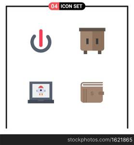 Pack of 4 Modern Flat Icons Signs and Symbols for Web Print Media such as button, laptop, power, furniture, rocket Editable Vector Design Elements