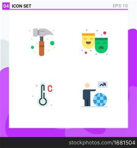 Pack of 4 Modern Flat Icons Signs and Symbols for Web Print Media such as claw hammer, weather, masks, happy sad, globe Editable Vector Design Elements