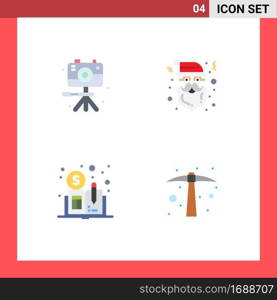 Pack of 4 Modern Flat Icons Signs and Symbols for Web Print Media such as video, distributed, hobby, santa, hard work Editable Vector Design Elements