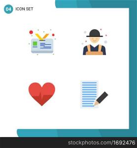 Pack of 4 Modern Flat Icons Signs and Symbols for Web Print Media such as card, science, farm, rancher, contact Editable Vector Design Elements
