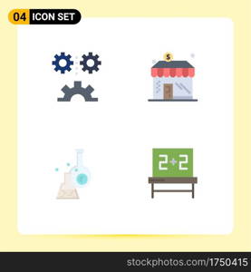 Pack of 4 Modern Flat Icons Signs and Symbols for Web Print Media such as applied science, beaker, mechanization, shop, test Editable Vector Design Elements