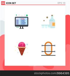 Pack of 4 Modern Flat Icons Signs and Symbols for Web Print Media such as code, ice, programming, glass, waffle Editable Vector Design Elements