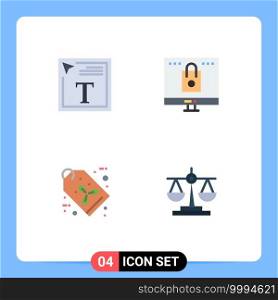 Pack of 4 Modern Flat Icons Signs and Symbols for Web Print Media such as color fill in text, eco, font, online, label Editable Vector Design Elements