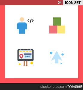 Pack of 4 Modern Flat Icons Signs and Symbols for Web Print Media such as avatar, billboard, human, bricks, marketing Editable Vector Design Elements