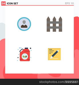 Pack of 4 Modern Flat Icons Signs and Symbols for Web Print Media such as avatar, garden fence, people, user, bio Editable Vector Design Elements