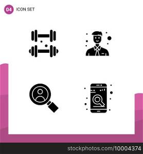 Pack of 4 Modern Solid Glyphs Signs and Symbols for Web Print Media such as dumbbell, user, medical, office, mobile Editable Vector Design Elements