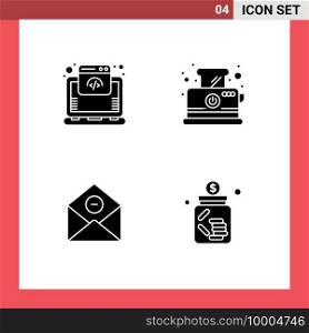 Pack of 4 Modern Solid Glyphs Signs and Symbols for Web Print Media such as cloud, delete, online, toaster, mail Editable Vector Design Elements