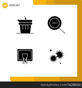 Pack of 4 Modern Solid Glyphs Signs and Symbols for Web Print Media such as and, board, kitchen, backboard, shine Editable Vector Design Elements