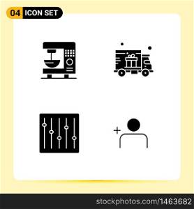 Pack of 4 Modern Solid Glyphs Signs and Symbols for Web Print Media such as coffee, devices, machine, shipping, music Editable Vector Design Elements