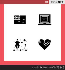 Pack of 4 Modern Solid Glyphs Signs and Symbols for Web Print Media such as aussie, graphic, flag, website, process Editable Vector Design Elements