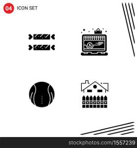 Pack of 4 Modern Solid Glyphs Signs and Symbols for Web Print Media such as sweet, tennis, holiday, shop, game Editable Vector Design Elements