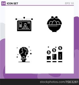 Pack of 4 Modern Solid Glyphs Signs and Symbols for Web Print Media such as interface, green, layout, egg, light bulb Editable Vector Design Elements