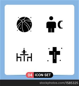 Pack of 4 Modern Solid Glyphs Signs and Symbols for Web Print Media such as ball, conference, avatar, human, diplomacy Editable Vector Design Elements