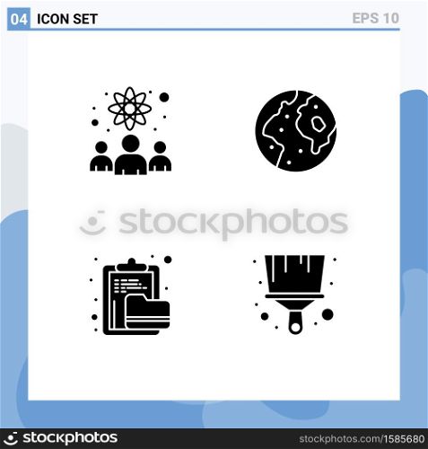 Pack of 4 Modern Solid Glyphs Signs and Symbols for Web Print Media such as knowledge worker, archive, scientists, international, document Editable Vector Design Elements