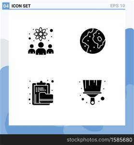 Pack of 4 Modern Solid Glyphs Signs and Symbols for Web Print Media such as knowledge worker, archive, scientists, international, document Editable Vector Design Elements