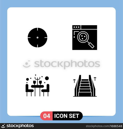 Pack of 4 Modern Solid Glyphs Signs and Symbols for Web Print Media such as aim, table, browser, web, elevator Editable Vector Design Elements