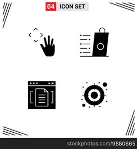 Pack of 4 Modern Solid Glyphs Signs and Symbols for Web Print Media such as hand, archive, croup, sell, document Editable Vector Design Elements