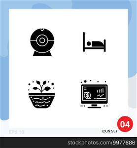 Pack of 4 Modern Solid Glyphs Signs and Symbols for Web Print Media such as cam, study, hospital, education, investment Editable Vector Design Elements