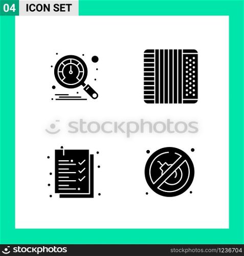 Pack of 4 Solid Style Icon Set. Glyph Symbols for print. Creative Signs Isolated on White Background. 4 Icon Set.. Creative Black Icon vector background