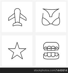 Pack of 4 Universal Line Icons for Web Applications airplane, shape, bikini, garments, braces Vector Illustration