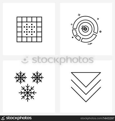 Pack of 4 Universal Line Icons for Web Applications all, snow, item, loading, chevron Vector Illustration