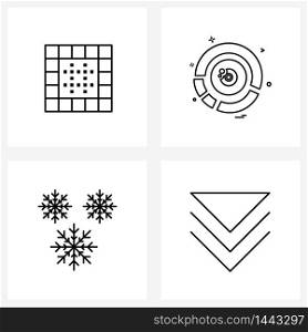 Pack of 4 Universal Line Icons for Web Applications all, snow, item, loading, chevron Vector Illustration
