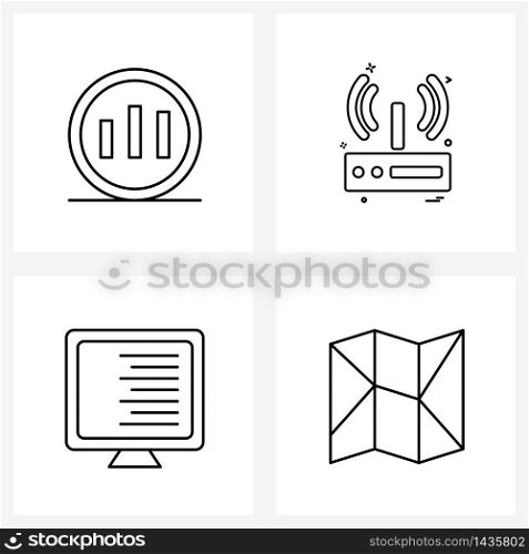 Pack of 4 Universal Line Icons for Web Applications analysis; monitor; statistics; wife ; computer Vector Illustration