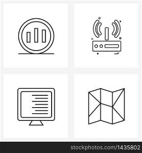 Pack of 4 Universal Line Icons for Web Applications analysis; monitor; statistics; wife ; computer Vector Illustration
