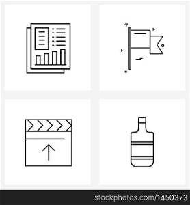 Pack of 4 Universal Line Icons for Web Applications annual, player, page, flag , arrow Vector Illustration