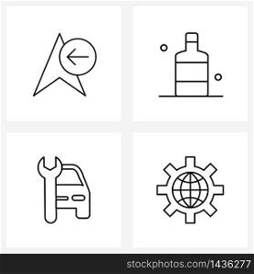 Pack of 4 Universal Line Icons for Web Applications arrow, workshop, arrow, beer bottle, internet setting Vector Illustration