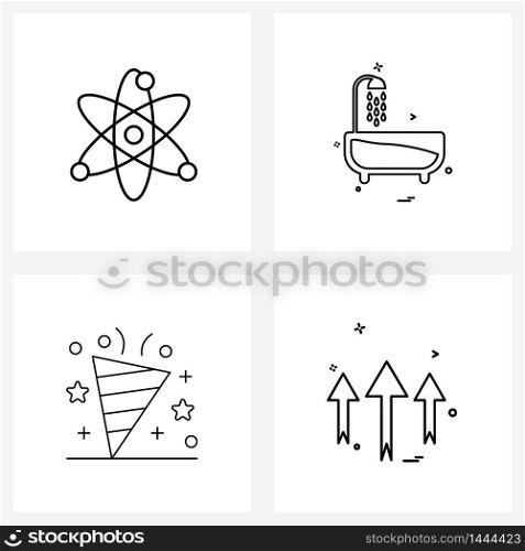 Pack of 4 Universal Line Icons for Web Applications atom, new, science, bathtub, year Vector Illustration