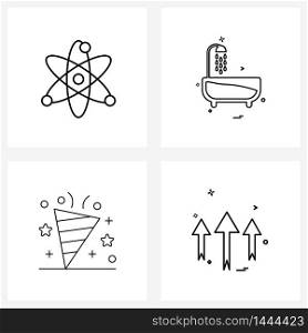 Pack of 4 Universal Line Icons for Web Applications atom, new, science, bathtub, year Vector Illustration