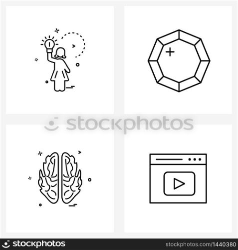 Pack of 4 Universal Line Icons for Web Applications avatar, mind, idea, gift, browser Vector Illustration