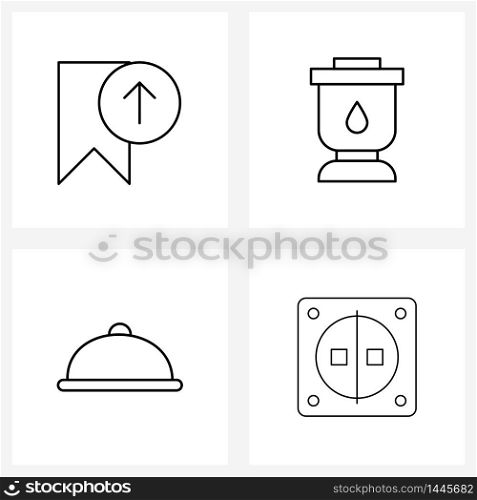Pack of 4 Universal Line Icons for Web Applications badge, outdoor, arrow, lamp, meal Vector Illustration