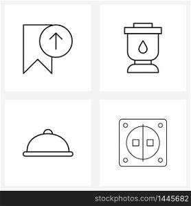 Pack of 4 Universal Line Icons for Web Applications badge, outdoor, arrow, lamp, meal Vector Illustration