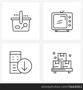 Pack of 4 Universal Line Icons for Web Applications basket, cpu, lollipop, marketing, down Vector Illustration