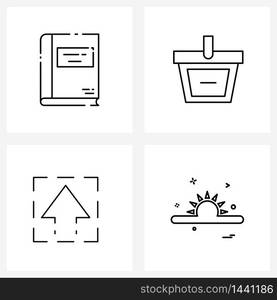 Pack of 4 Universal Line Icons for Web Applications book, up, basket, trash, sunset Vector Illustration