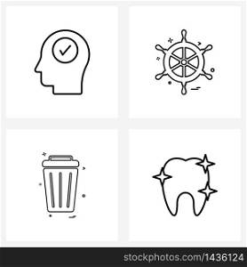 Pack of 4 Universal Line Icons for Web Applications brain; dustbin; mark; sea; bin Vector Illustration