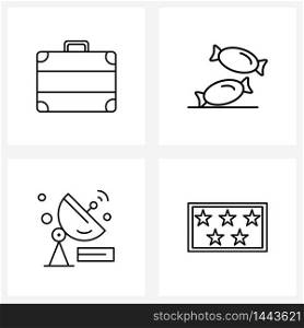 Pack of 4 Universal Line Icons for Web Applications briefcase, dish, office bag, candy, five star Vector Illustration