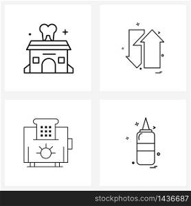 Pack of 4 Universal Line Icons for Web Applications building; slice; dentist; pointer; toaster Vector Illustration