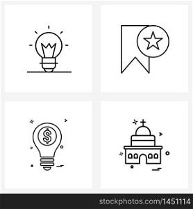 Pack of 4 Universal Line Icons for Web Applications bulb, dollar, bookmark, tag, religion Vector Illustration