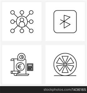 Pack of 4 Universal Line Icons for Web Applications business; euro; manager; share; document Vector Illustration