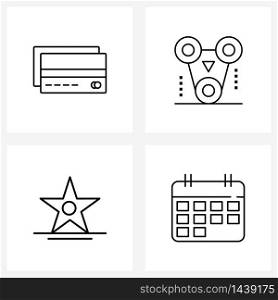 Pack of 4 Universal Line Icons for Web Applications card, media, cash, technology, calendar Vector Illustration