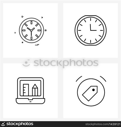 Pack of 4 Universal Line Icons for Web Applications clock, draw, minutes, minutes, seo Vector Illustration