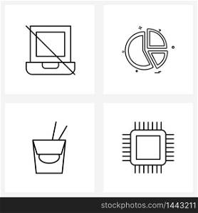 Pack of 4 Universal Line Icons for Web Applications computer, food, disable, chart, processor Vector Illustration