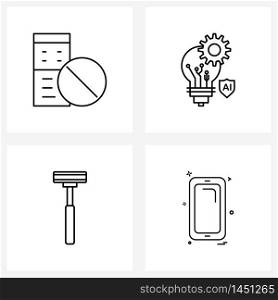 Pack of 4 Universal Line Icons for Web Applications computer, shaver, bulb, setting, mobile Vector Illustration