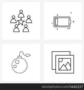 Pack of 4 Universal Line Icons for Web Applications conference, element, battery, bomb, image Vector Illustration