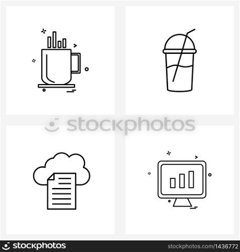 Pack of 4 Universal Line Icons for Web Applications cup; cloud data; meal; cloud file access Vector Illustration