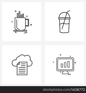 Pack of 4 Universal Line Icons for Web Applications cup; cloud data; meal; cloud file access Vector Illustration